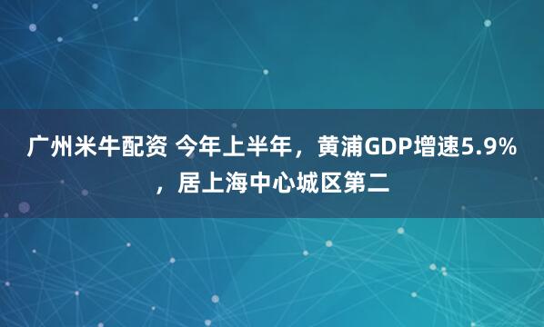 广州米牛配资 今年上半年，黄浦GDP增速5.9%，居上海中心城区第二